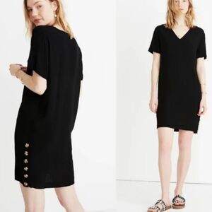 Madewell Black Short Sleeve Side-Button Easy Dress in Size Small